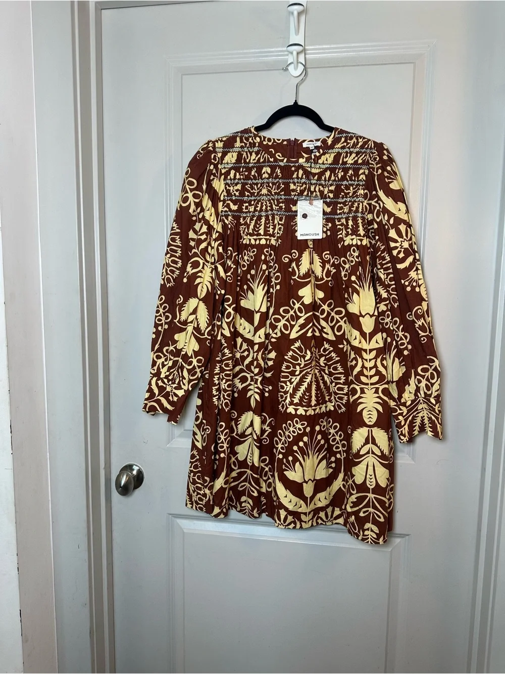 NEW MANOUSH Indian Block Print Cotton Baby Doll Luxury Dress, Size 34/4